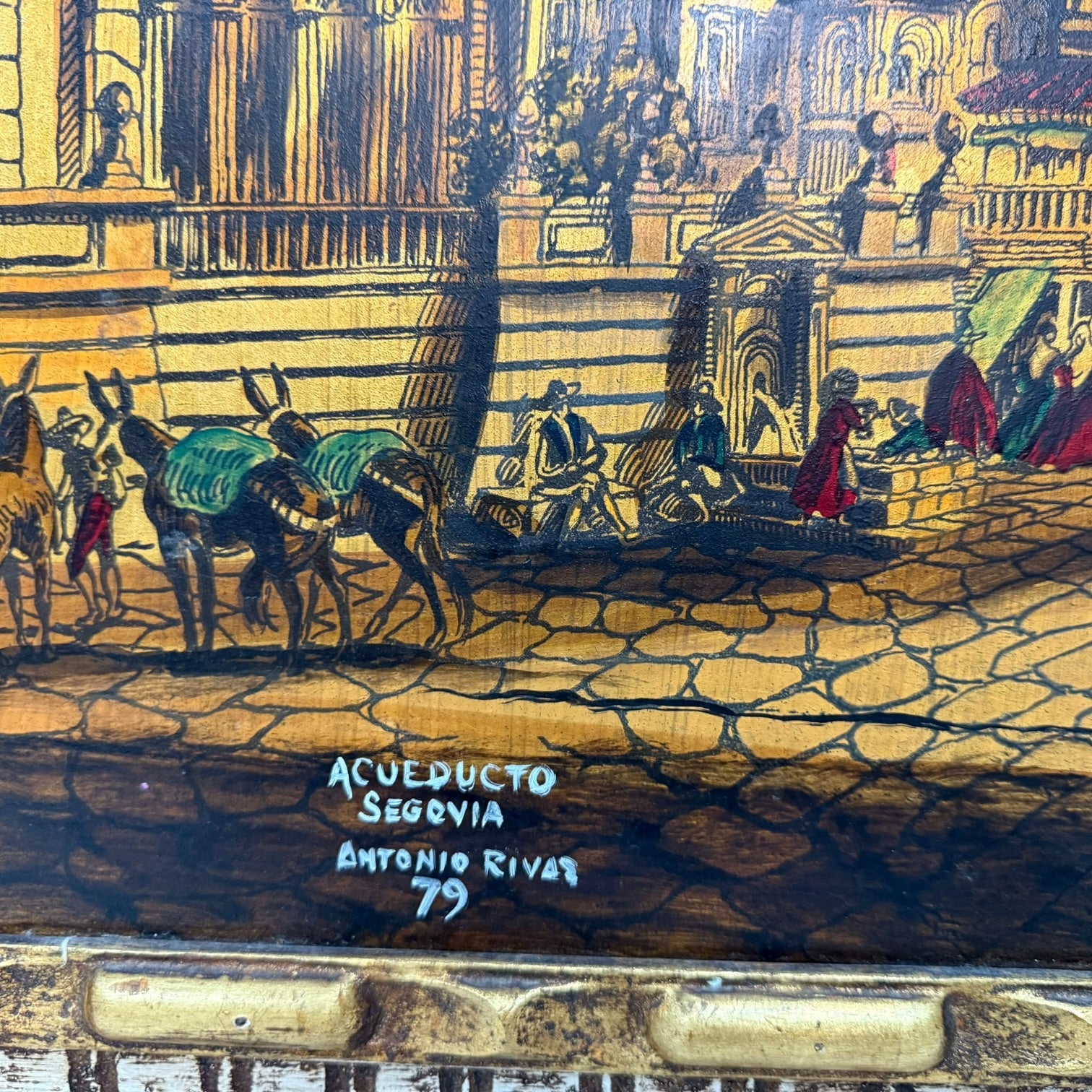 Óleo sobre tabla Acueducto de Segovia de Antonio Rivas 1979