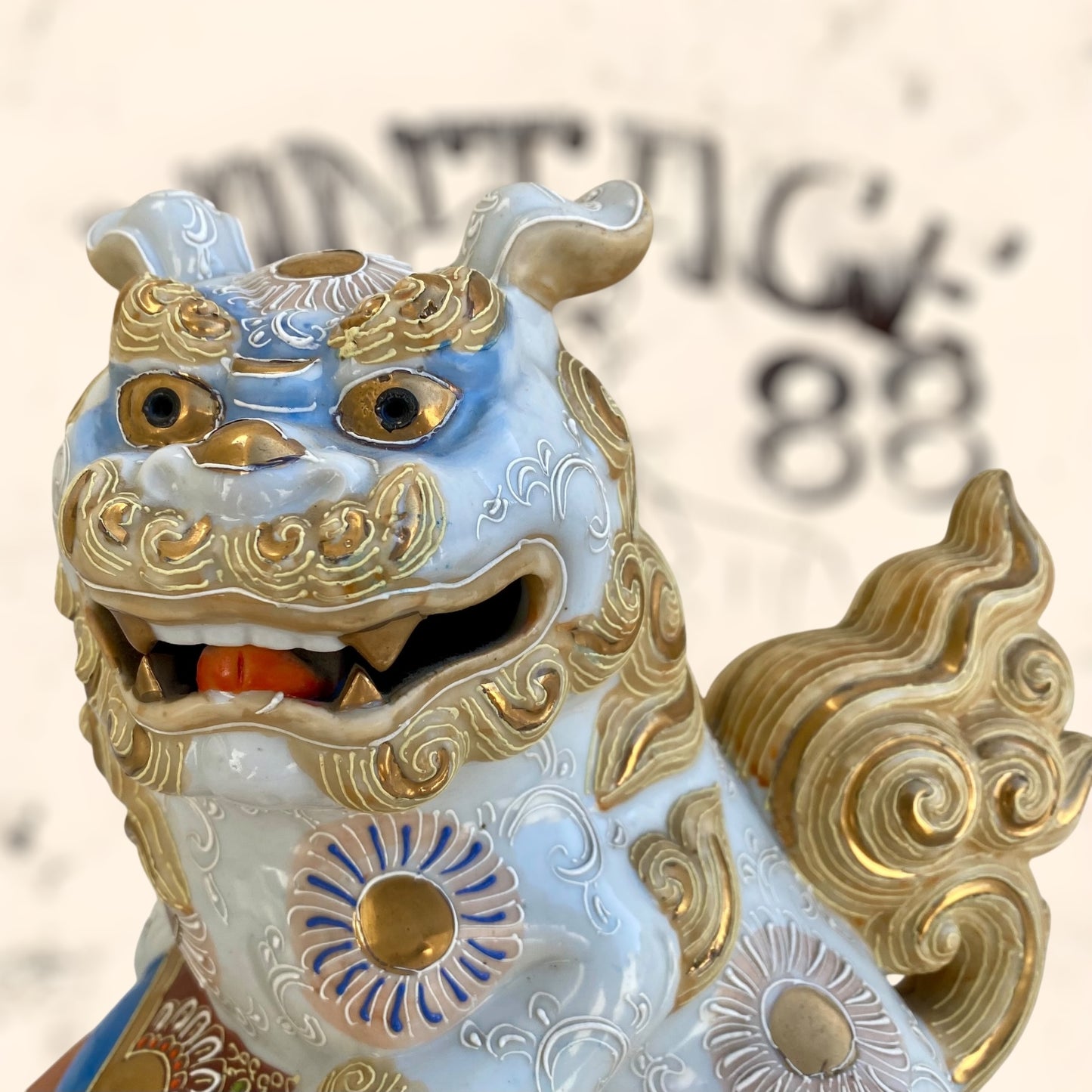 Dragón Foo de Feng Shui de cerámica Japonesa Kutani