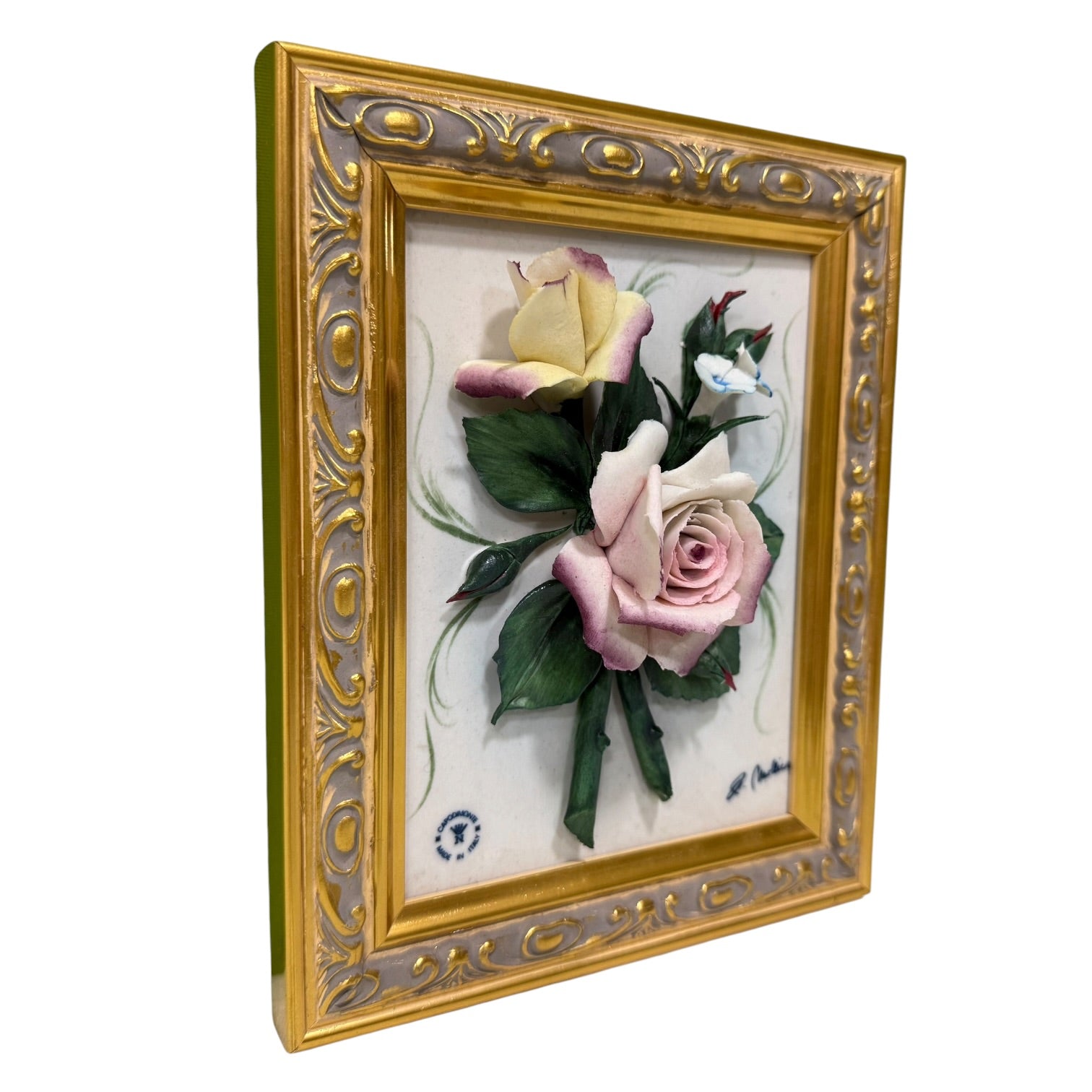 Pareja de cuadros con placas de porcelana Italiana Capodimonte vintage
