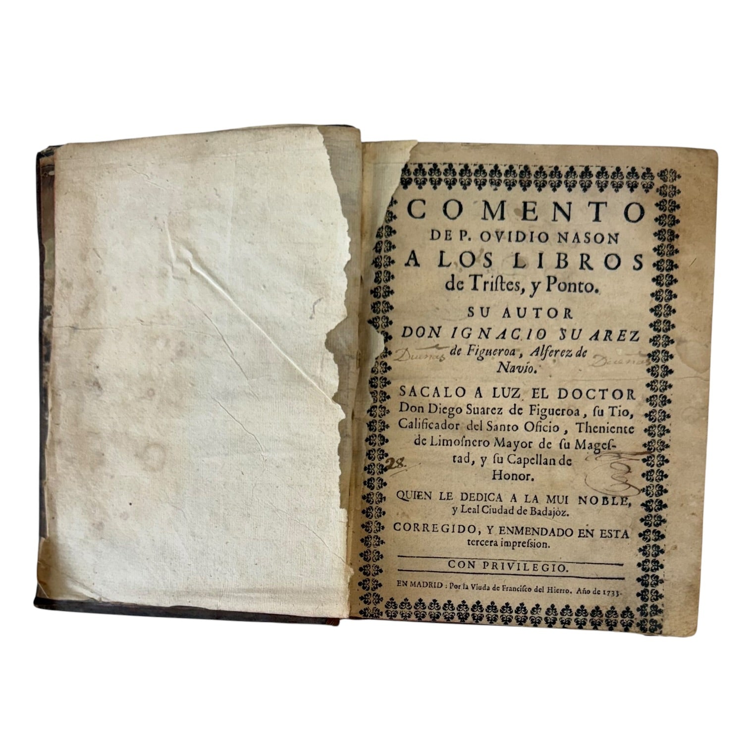 Libro Comento de P. Ovidio Nasón a los libros de Tristes y Ponto de 1733