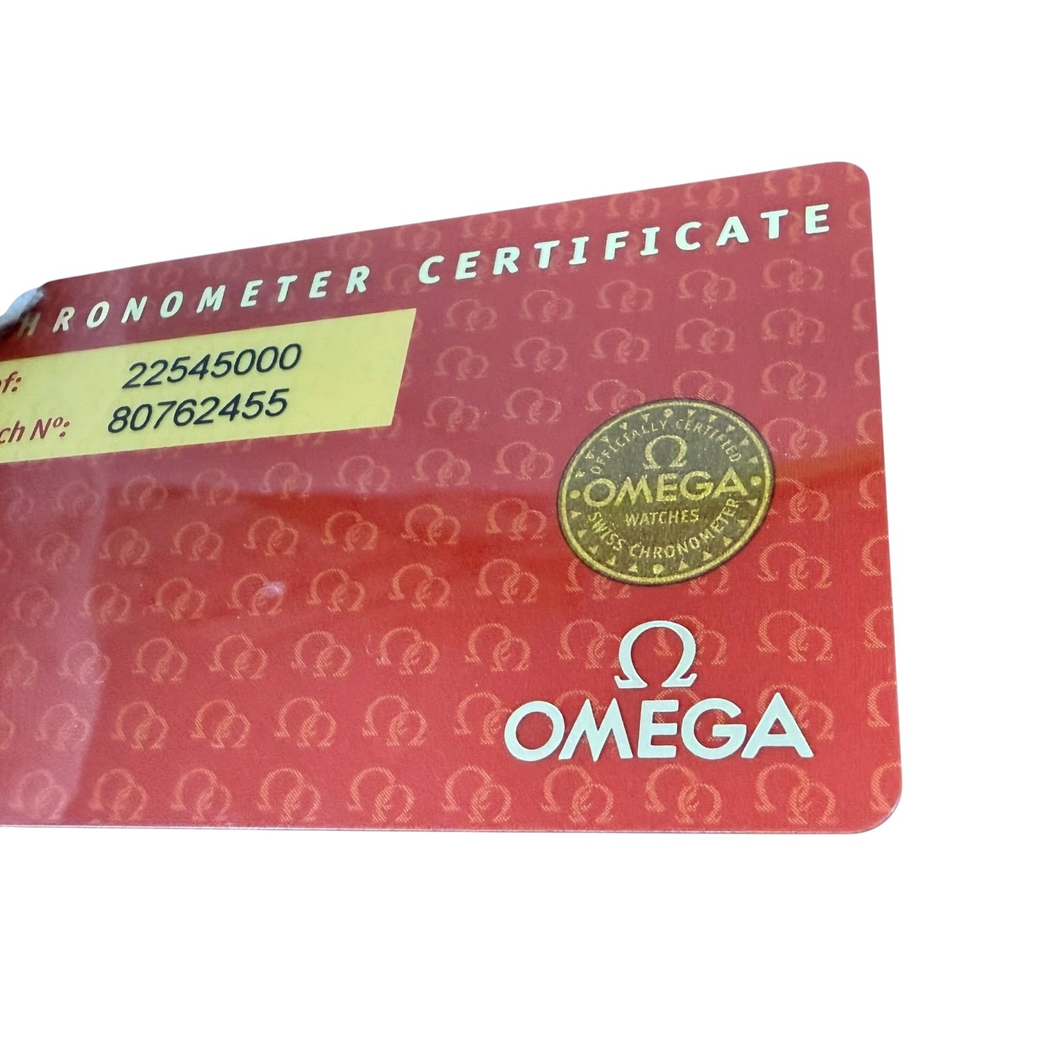 Tarjeta de Certificado Chronometer del reloj Omega Seamaster Ref. 2254.50.00