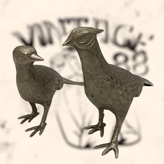 Pareja de Faisanes Valerie Graham de bronce plateado vintage