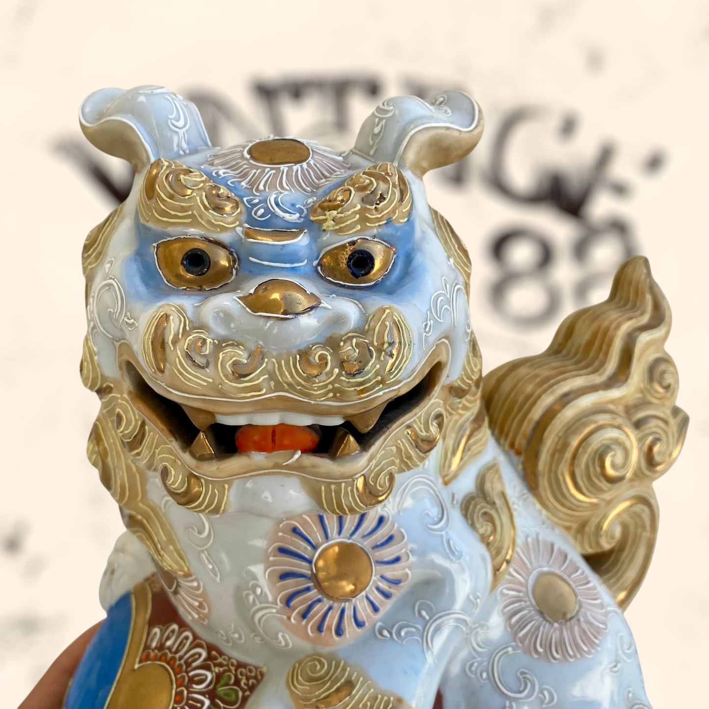 Dragón Foo de Feng Shui de cerámica Japonesa Kutani