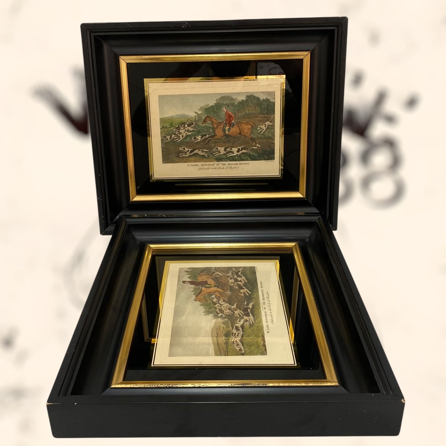 Pareja de grabados coloreados de Richard Barrett Davis antiguos