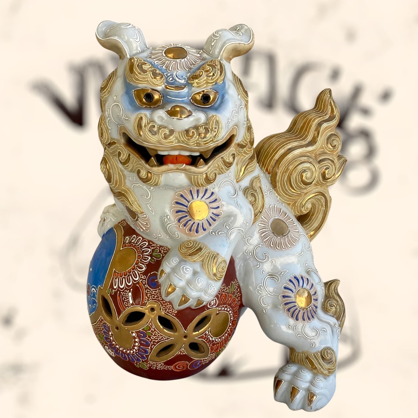 Dragón Foo de Feng Shui de cerámica Japonesa Kutani