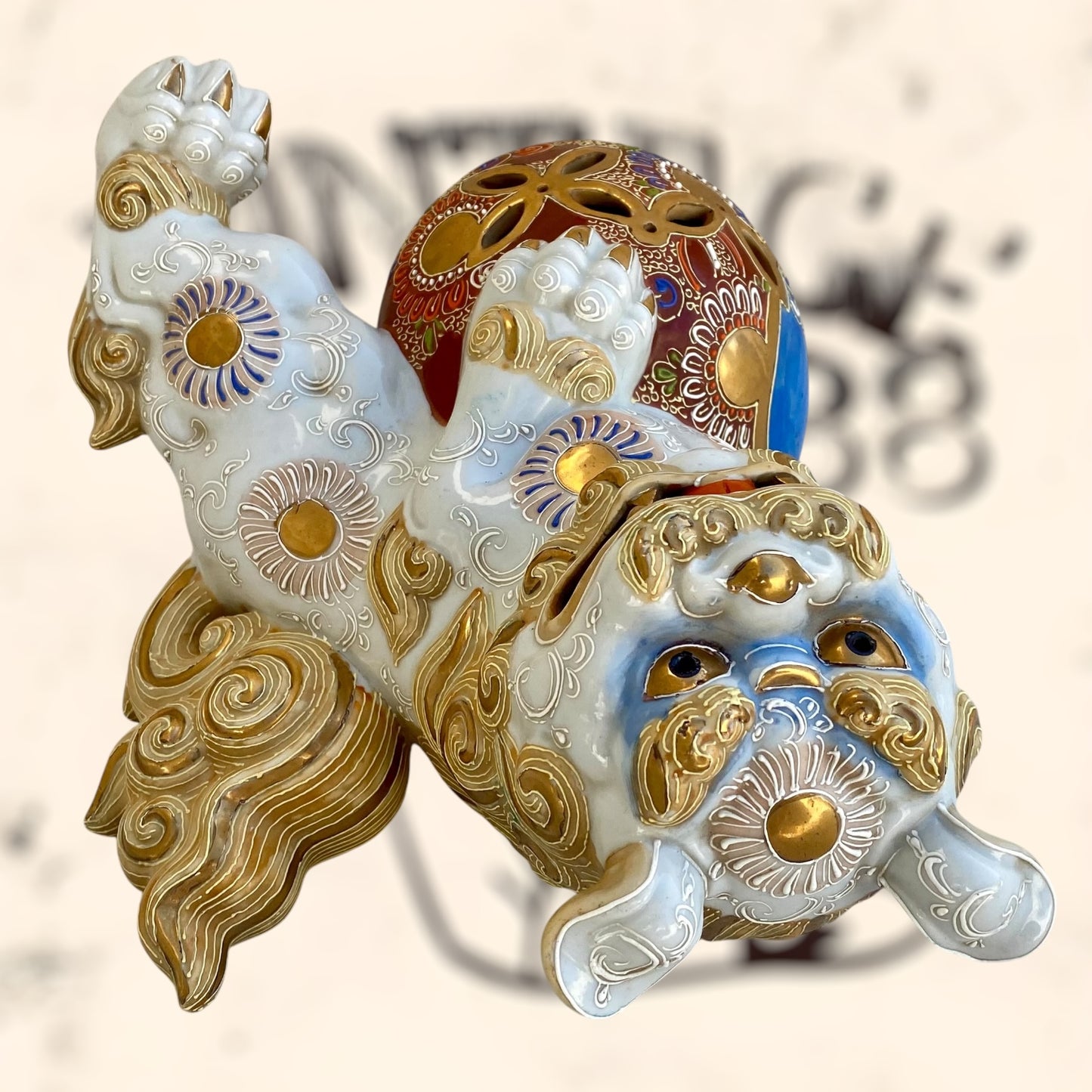 Dragón Foo de Feng Shui de cerámica Japonesa Kutani