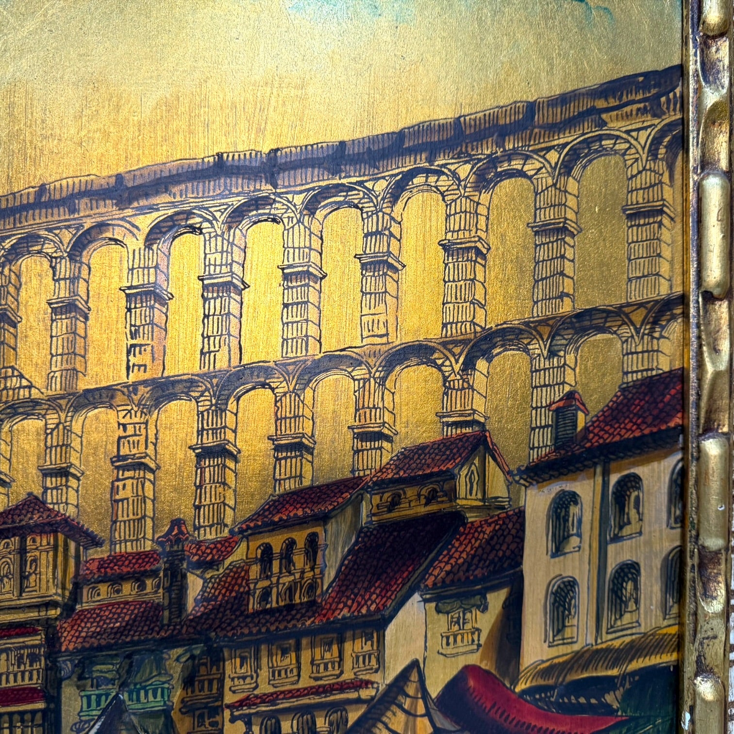 Óleo sobre tabla Acueducto de Segovia de Antonio Rivas 1979