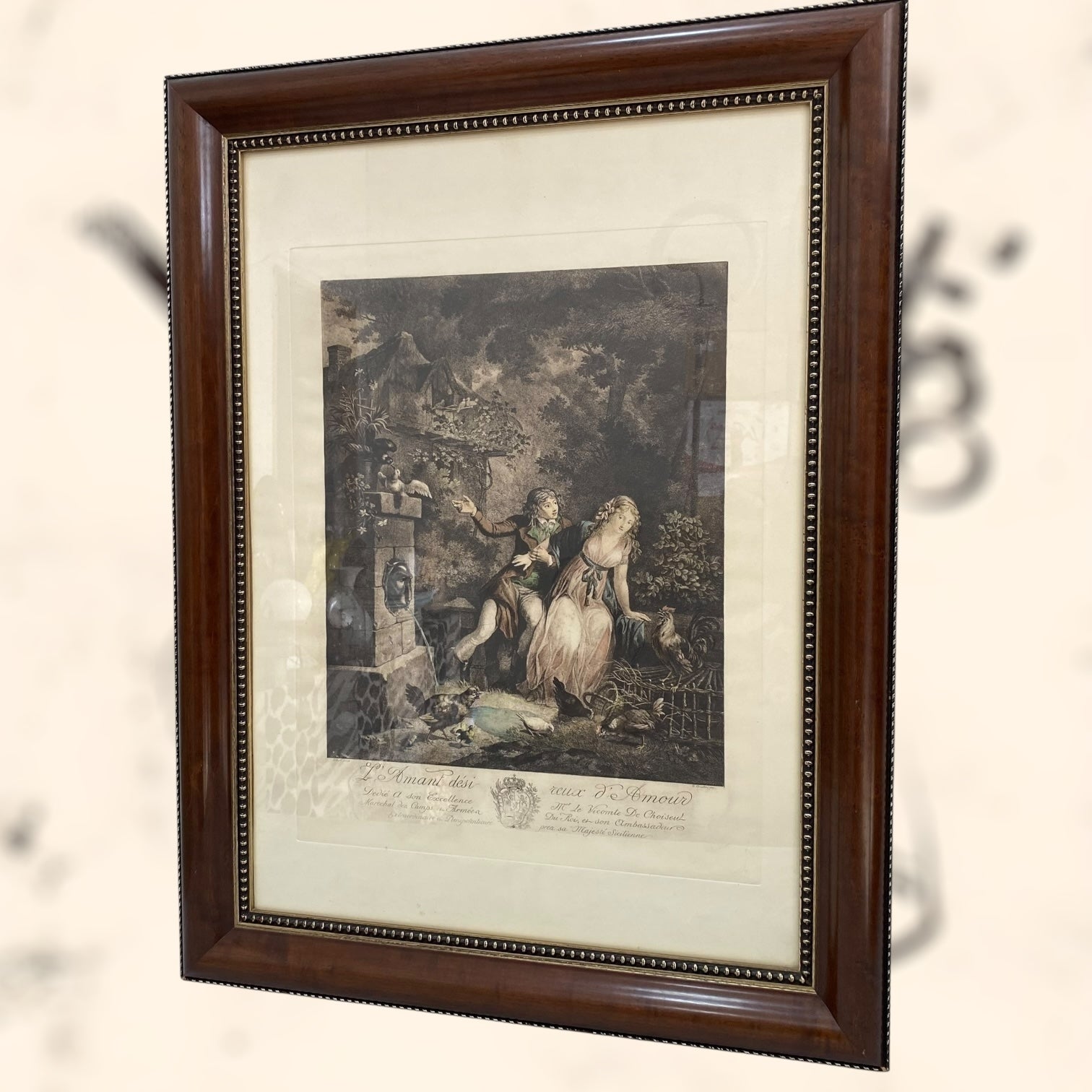 Grabado de la obra L’Amant Discret et les Voeux D’Amour de Jean-Frédéric Schall