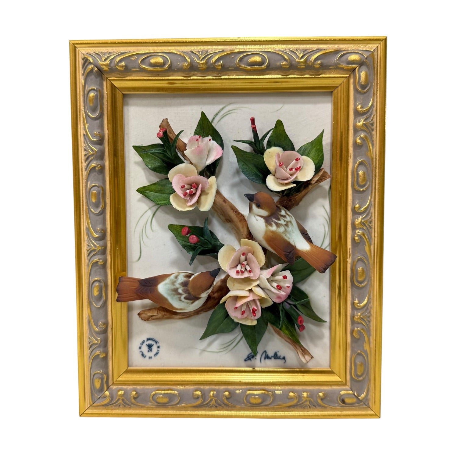 Pareja de cuadros con placas de porcelana Italiana Capodimonte vintage
