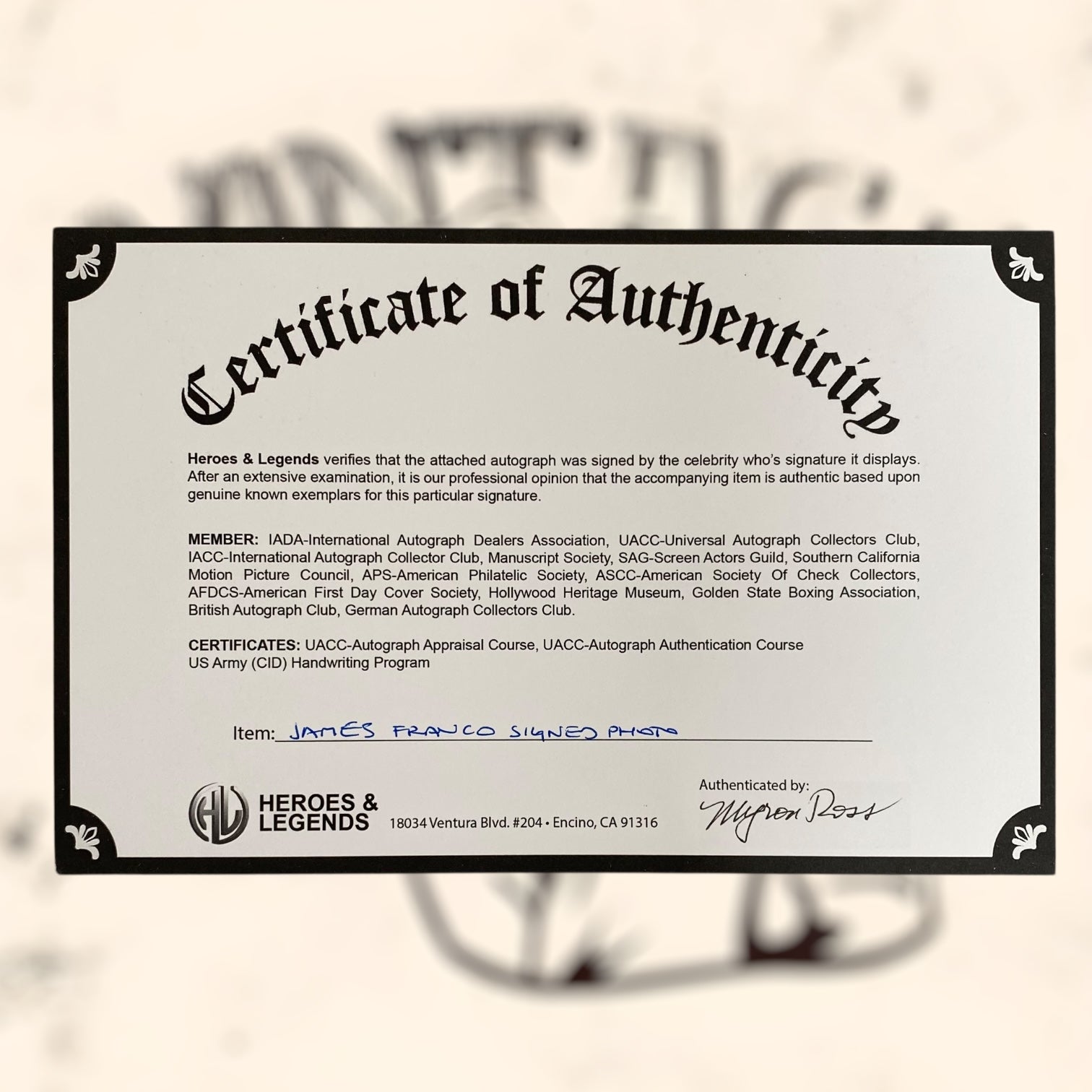 Fotografía de James Franco con autógrafo original certificado