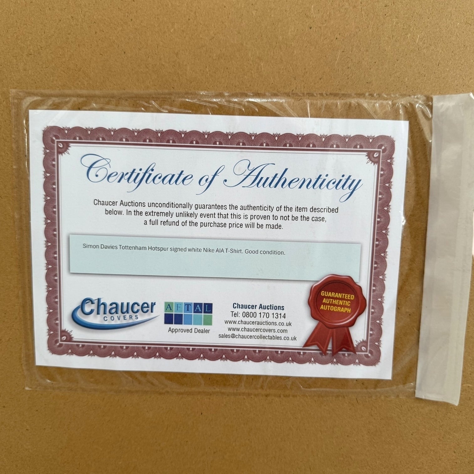 Camiseta del Tottenham con autógrafo de Simon Davies original certificado enmarcada