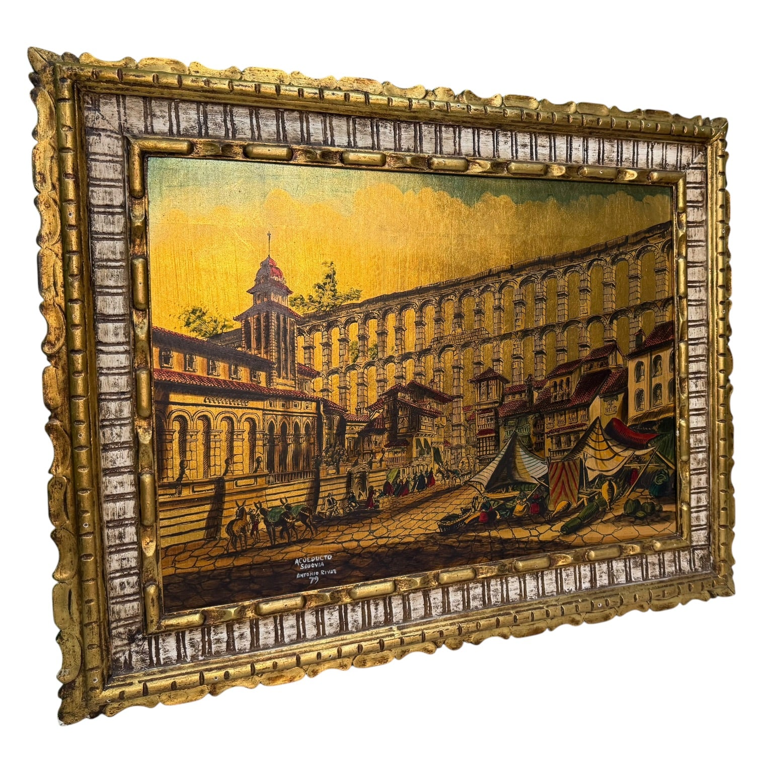 Óleo sobre tabla Acueducto de Segovia de Antonio Rivas 1979