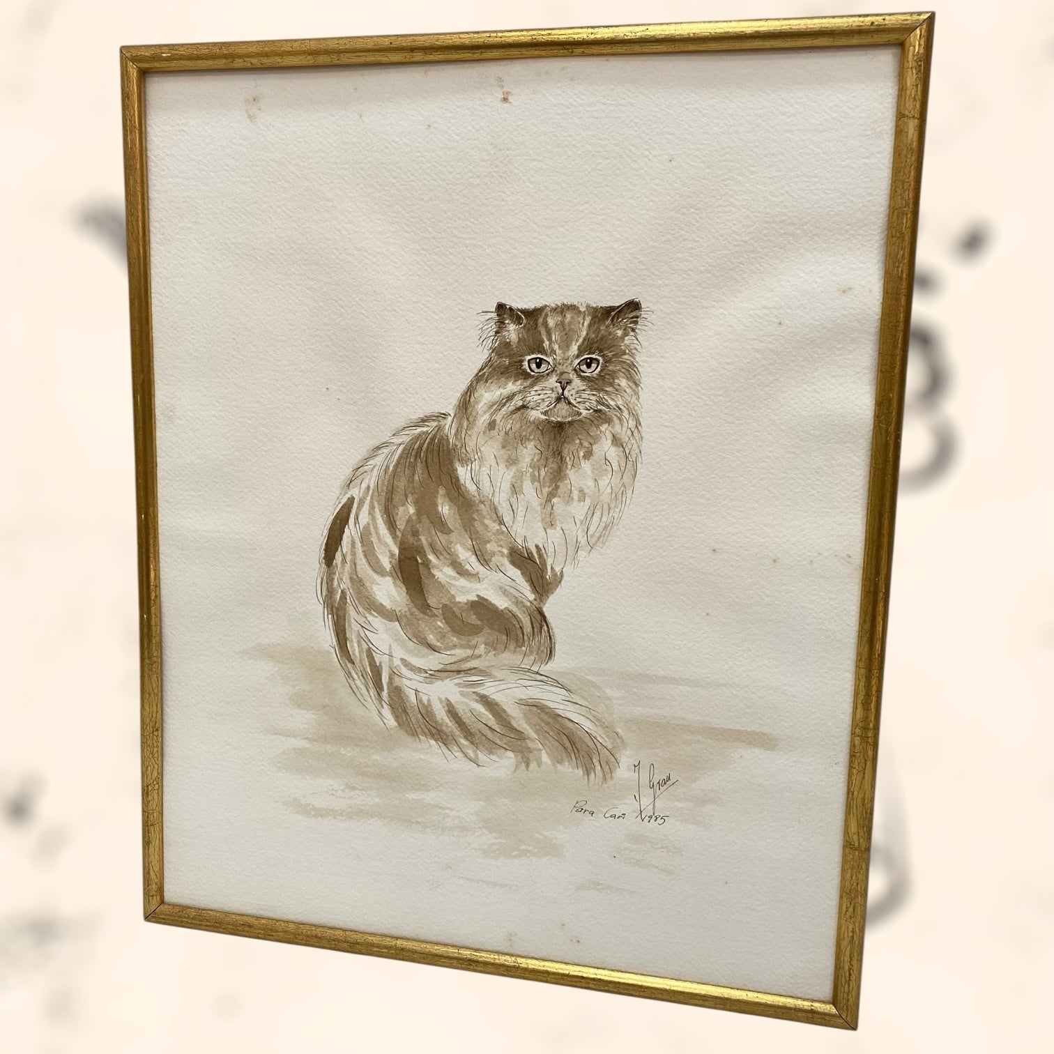 Acuarela de Joan Grau i Mas firmada y dedicada