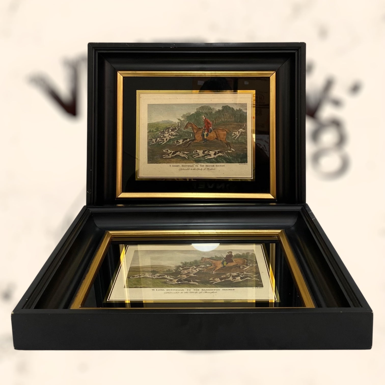 Pareja de grabados coloreados de Richard Barrett Davis antiguos