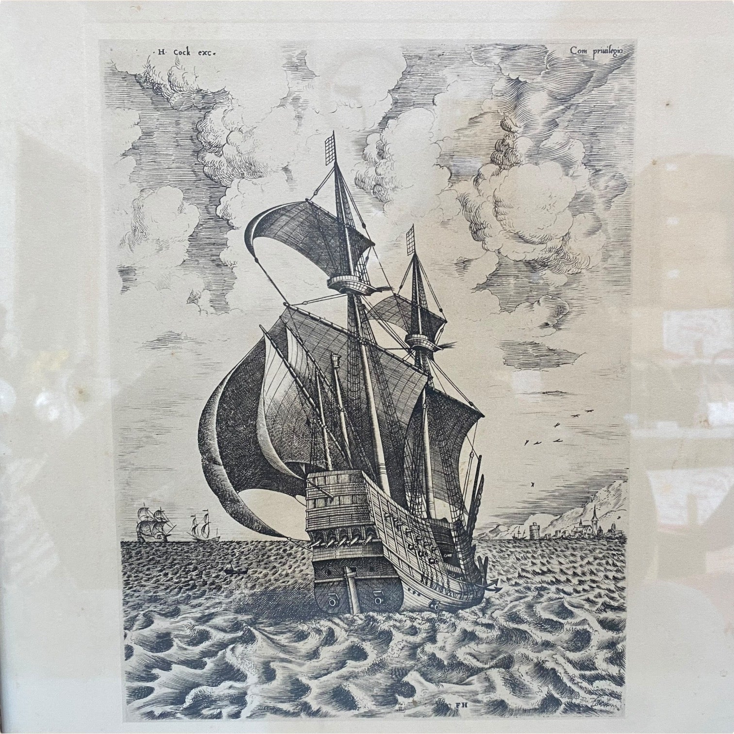 Pareja de grabados Navíos de guerra de Pieter Bruegel antiguos