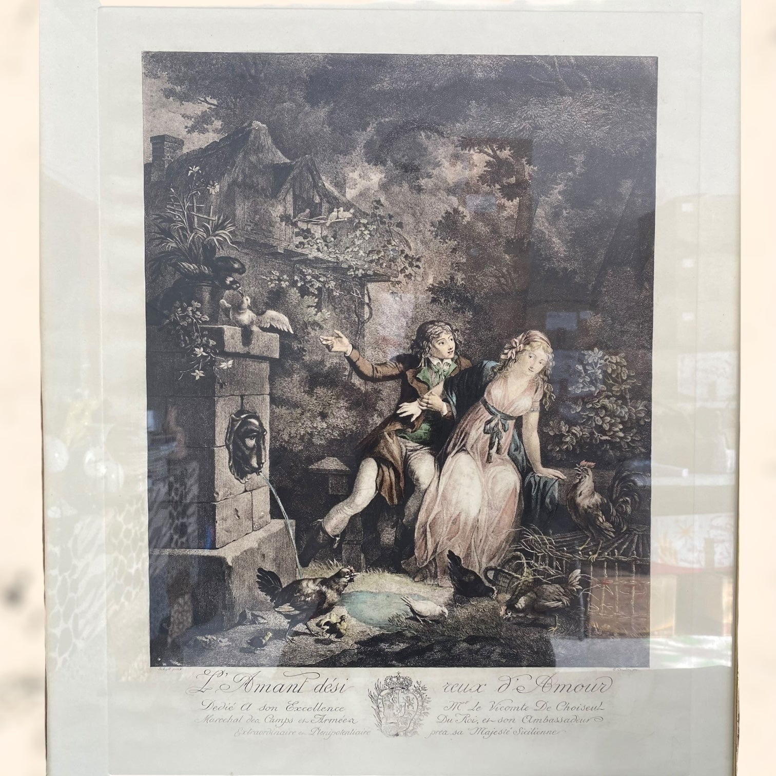 Grabado de la obra L’Amant Discret et les Voeux D’Amour de Jean-Frédéric Schall