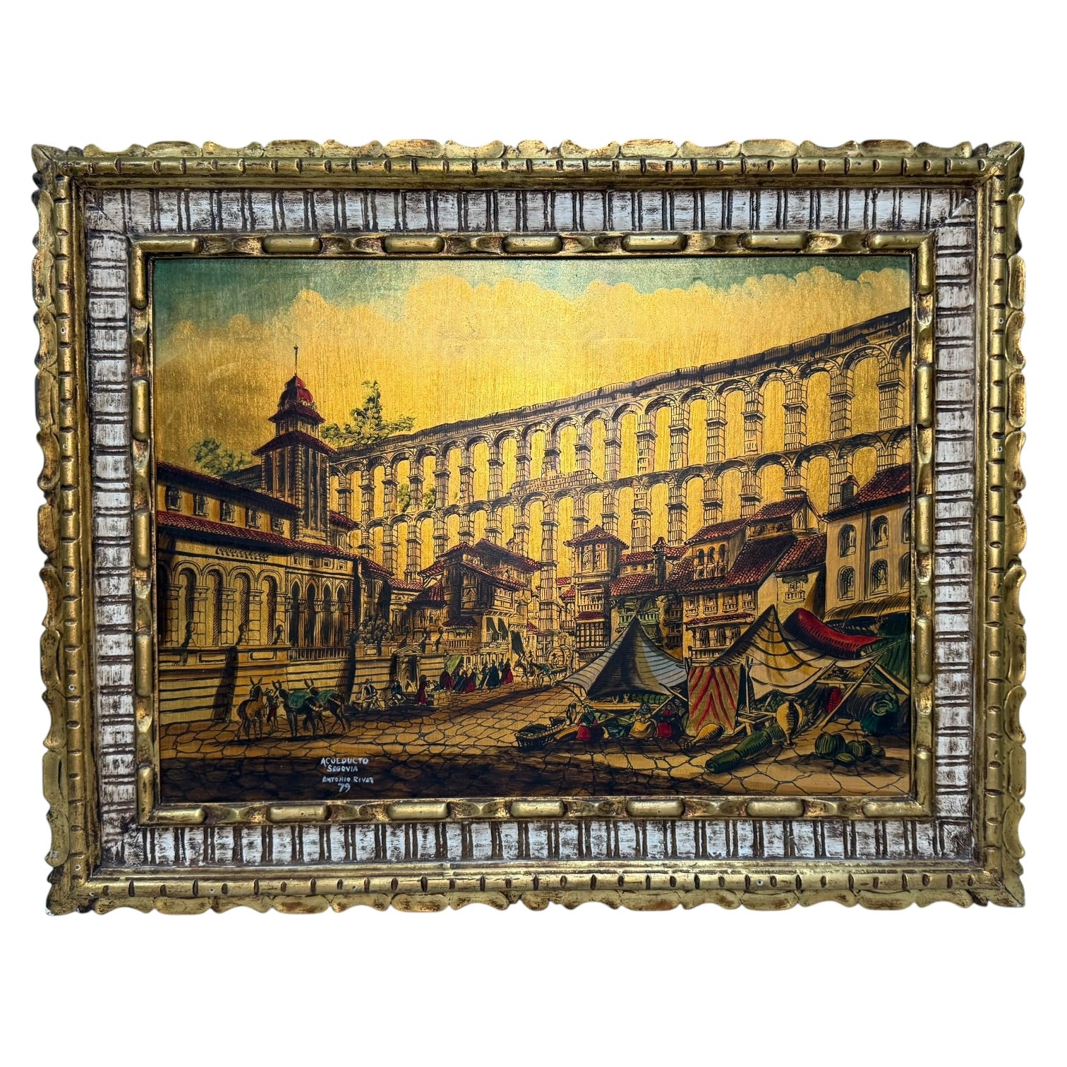 Öl auf Holz Aquädukt von Segovia von Antonio Rivas 1979