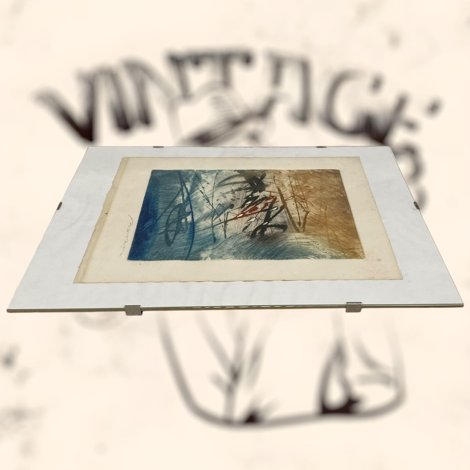 Grabado abstracto de Hervé Lambion (Julius Baltazar) firmado a lápiz