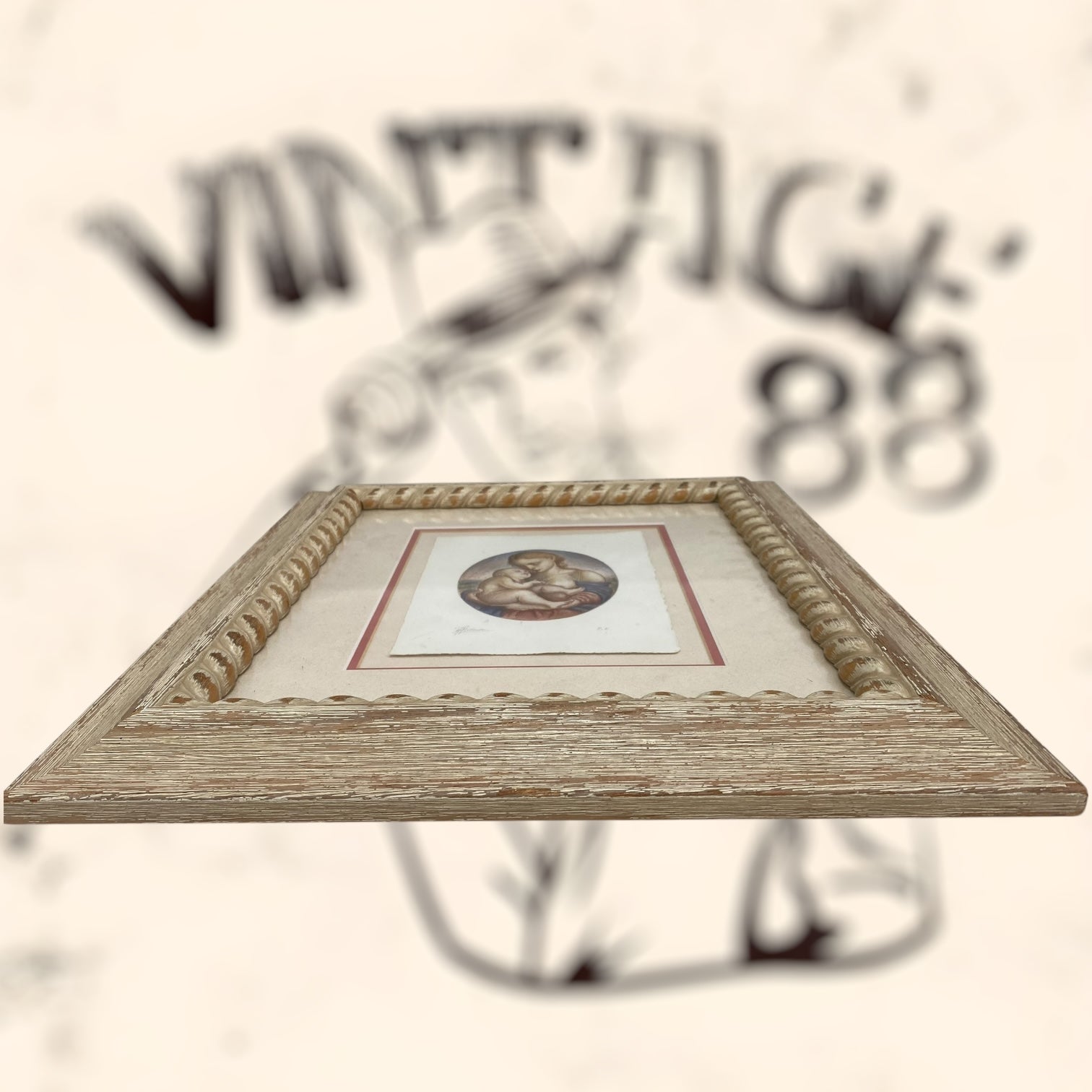 Grabado Santa Madonna e il Bambino firmado a mano P. E