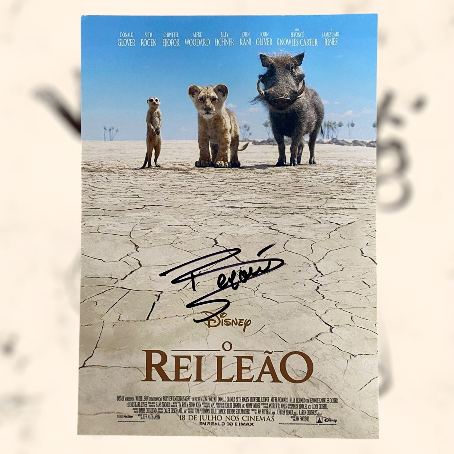 Cartel fotográfico de El Rey León con autógrafo de Beyoncé original certificado